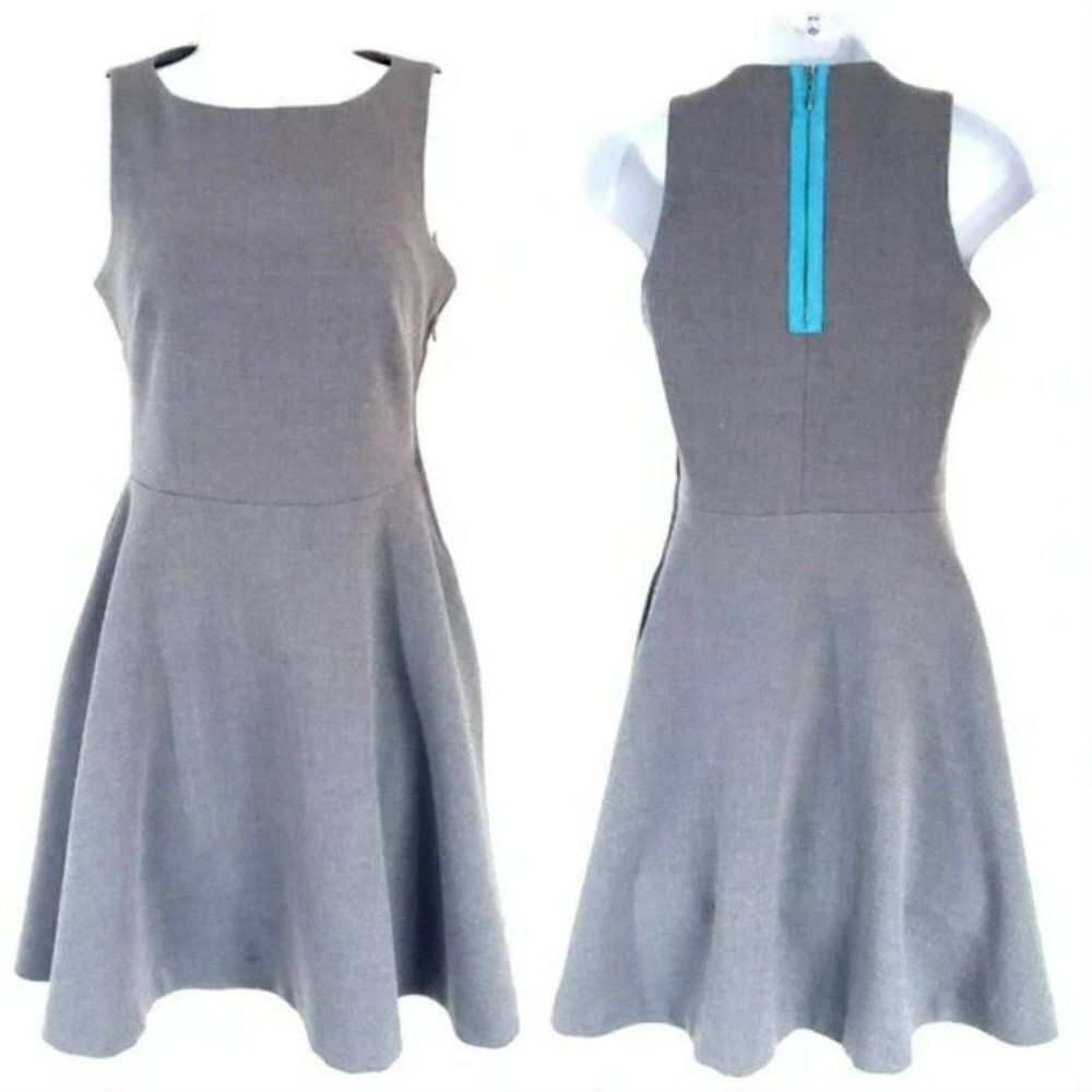 Zara FRF midi Grey A Line Contrast Trim Dress Exposed zipper Sleeveles Small